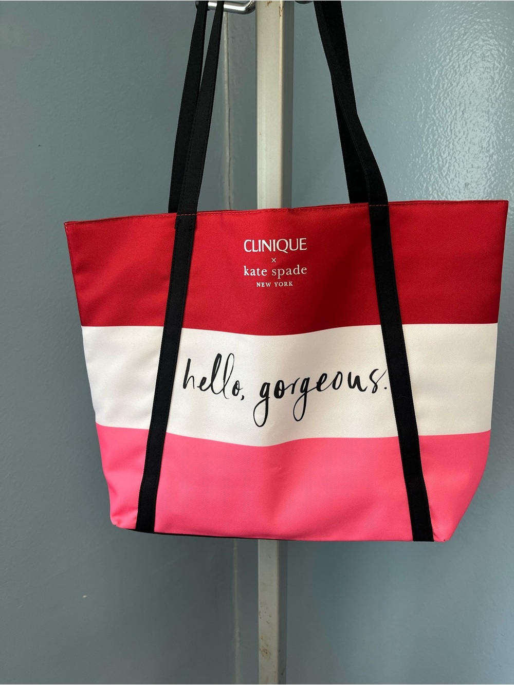 kate spade Red, White & Pink Striped "hello, gorgeous” Shopper Tote
